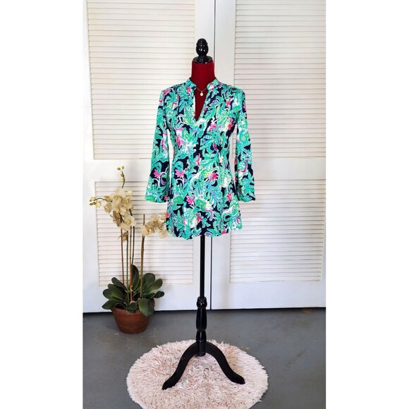 Lilly Pulitzer Women's Green Pink Rayon Sarasota Tunic Trunk Show Print Size XXS - Picture 2 of 12